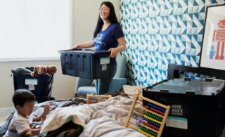 Woman packing items