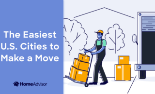 title card reading "the easiest U.S. cities to make a move" with an illustration of a man moving boxes out of a truck